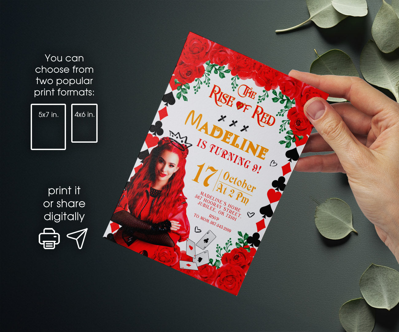 Descendants The Rise of Red Disney customizable invitation template | Share or Print | ID857