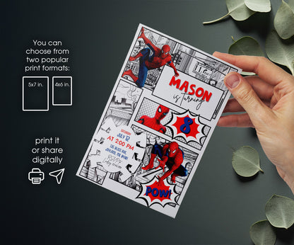 Spiderman Marvel Superhero customizable invitation template | Share or Print | boy | OU414
