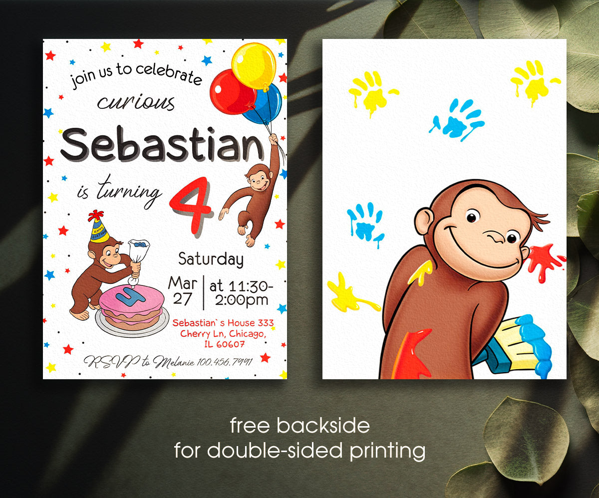 Curious George Monkey customizable invitation template | Share or Print | CD095