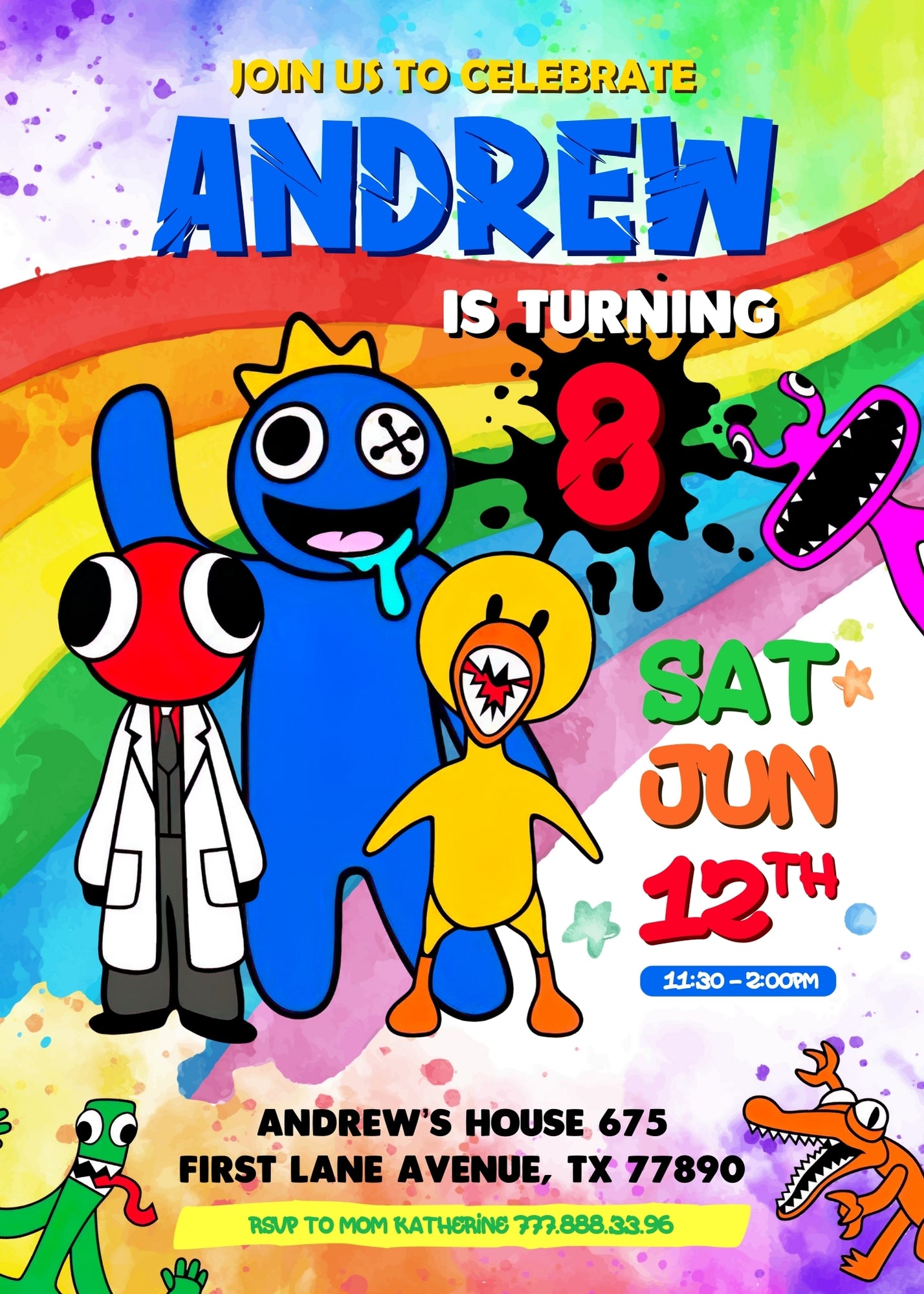 Rainbow Friends customizable invitation template | Share or Print | QD543