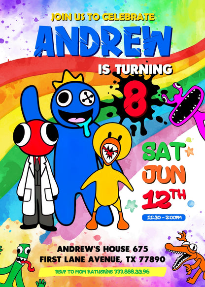 Rainbow Friends customizable invitation template | Share or Print | QD543