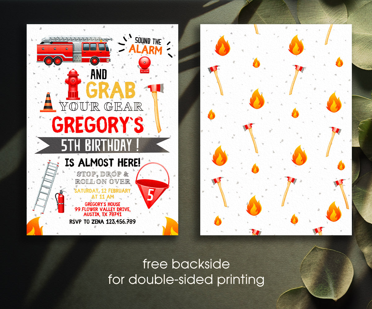Firetruck Firefighter Fire Truck customizable invitation template | Share or Print | boy | ND058