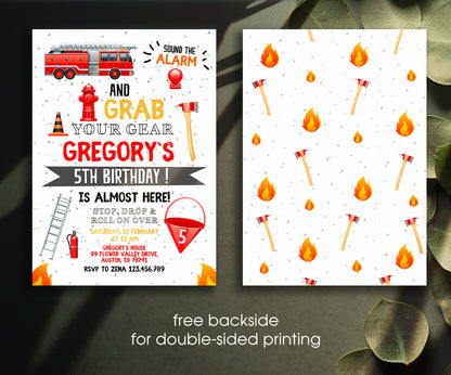 Firetruck Firefighter Fire Truck customizable invitation template | Share or Print | boy | ND058