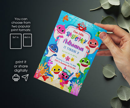 Baby Shark customizable invitation template | Share or Print | IE125