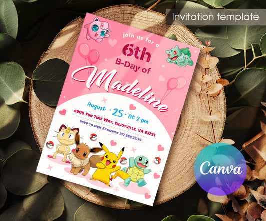 Pokemon Pikachu customizable invitation template | Share or Print | WZ815