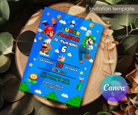 Super Mario Bros customizable invitation template | Share or Print | JZ850