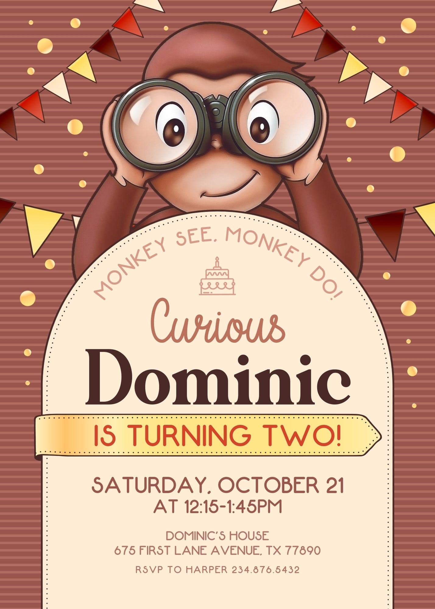 Curious George Monkey customizable invitation template | Share or Print | ZL252