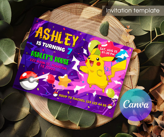 Pokemon Pikachu customizable invitation template | Share or Print | RQ902