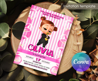 Baby Boss customizable invitation template | Share or Print | girl | GG549