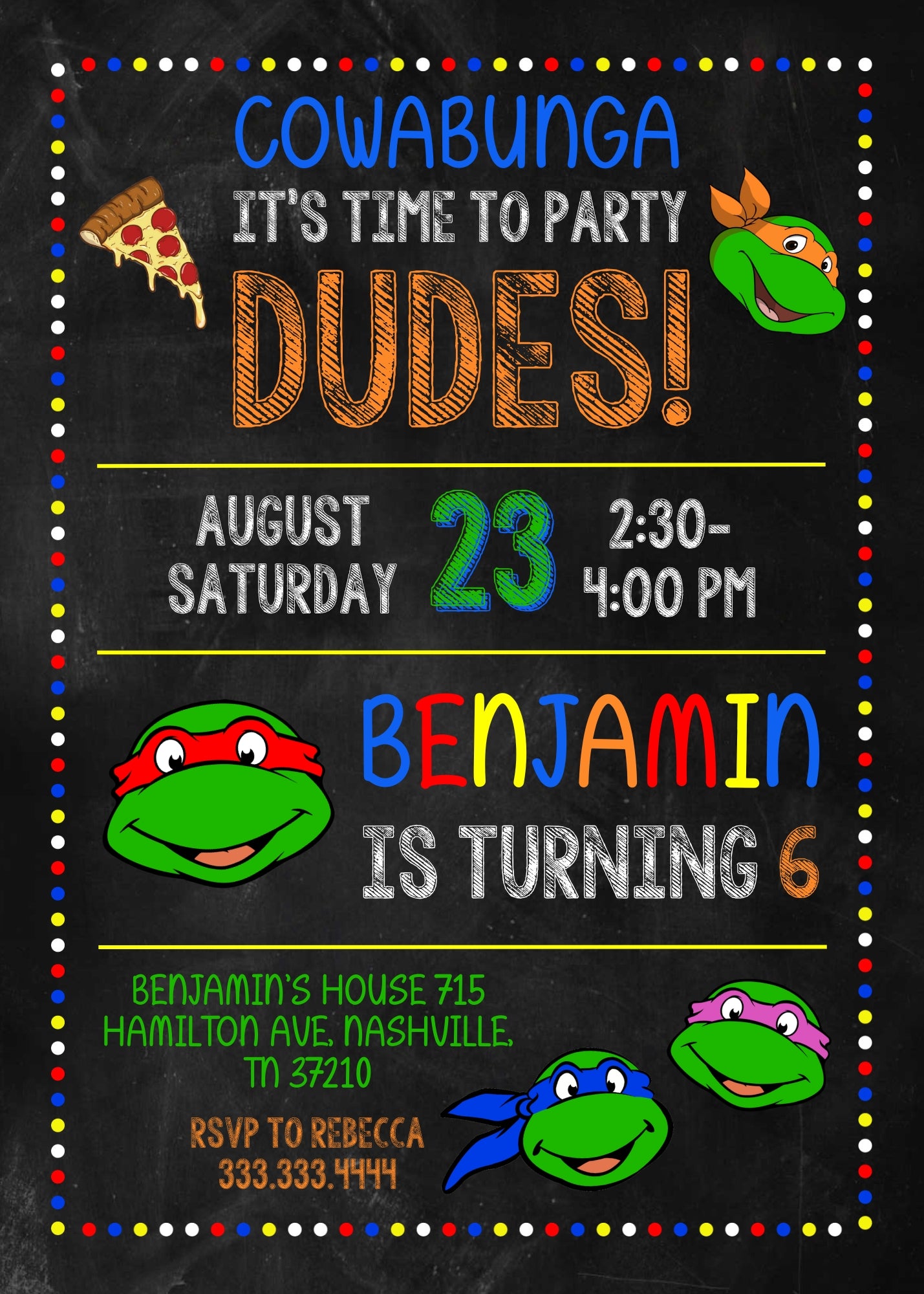 Teenage Mutant Ninja Turtles customizable invitation template | Share or Print | boy | WS359