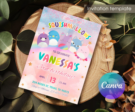Squishmallows customizable invitation template | Share or Print | TM791