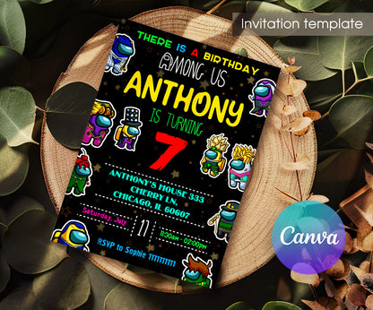 Among Us Gamer customizable invitation template | Share or Print | EJ652