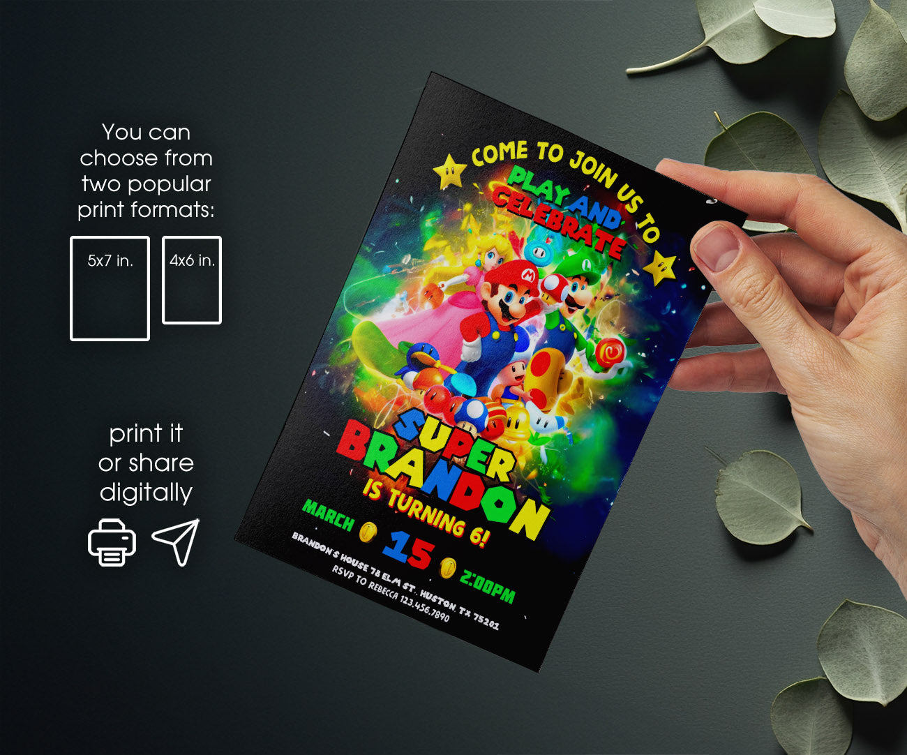 Super Mario Bros customizable invitation template | Share or Print | XE646