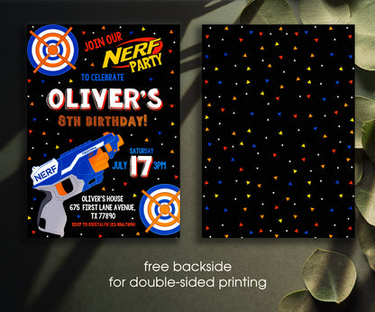 NERF Dart Wars customizable invitation template | Share or Print | boy | BJ604