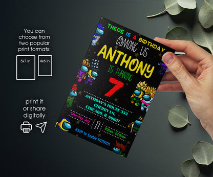 Among Us Gamer customizable invitation template | Share or Print | EP299