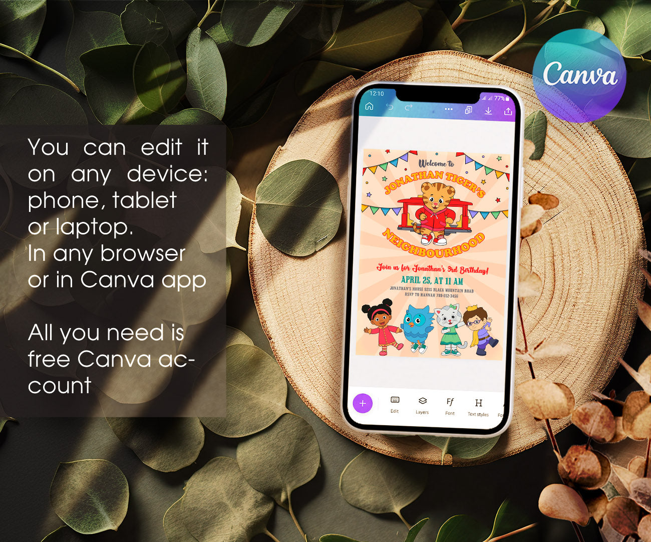 Daniel Tiger's Neighborhood customizable invitation template | Share or Print | UF284