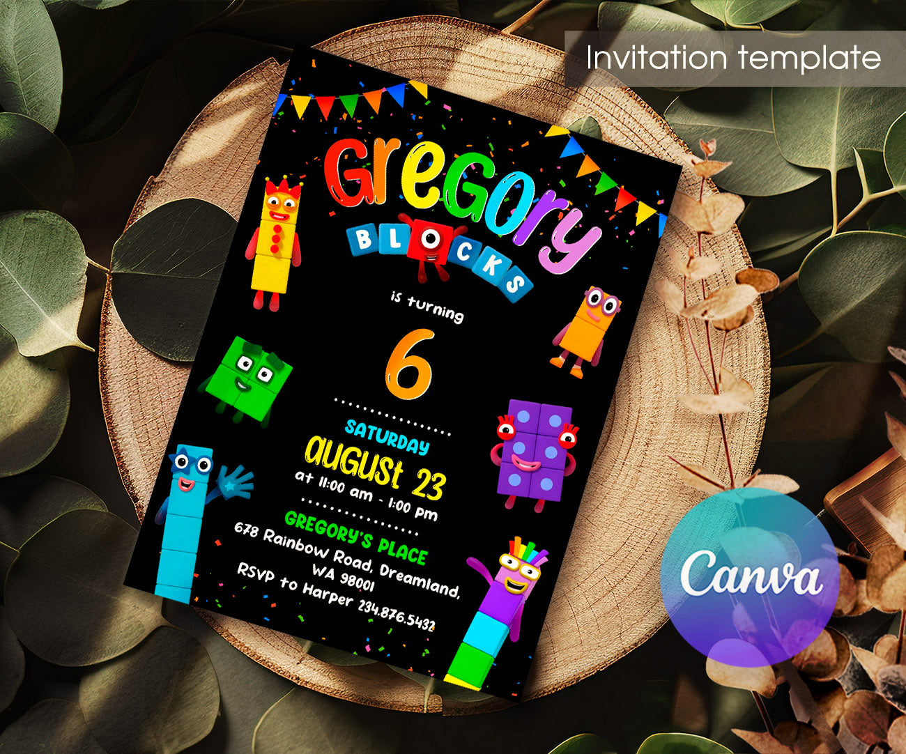 Numberblocks customizable invitation template | Share or Print | DK831