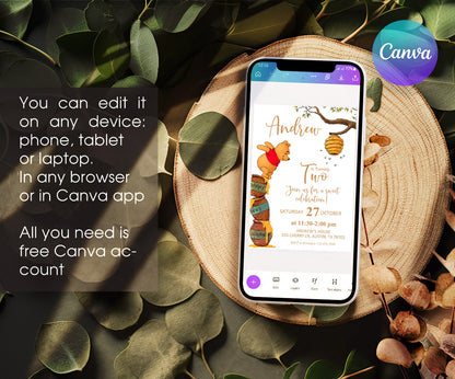 Winnie the Pooh customizable invitation template | Share or Print | GB097
