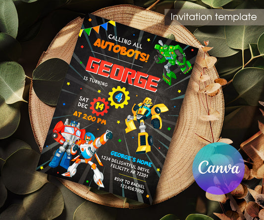Transformers Rescue Bots customizable invitation template | Share or Print | boy | EN625