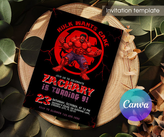 Red Hulk customizable invitation template | Share or Print | ZJ532