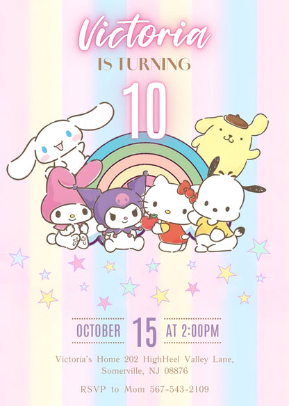 My Melody Hello Kitty Sanrio customizable invitation template | Share or Print | girl | VQ320