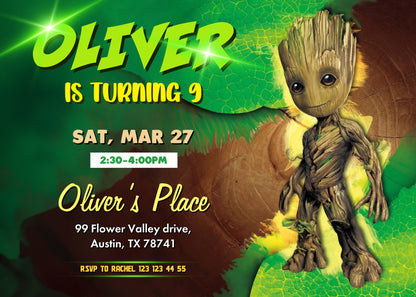 Groot Guardians of the Galaxy Superhero customizable invitation template | Share or Print | AE439