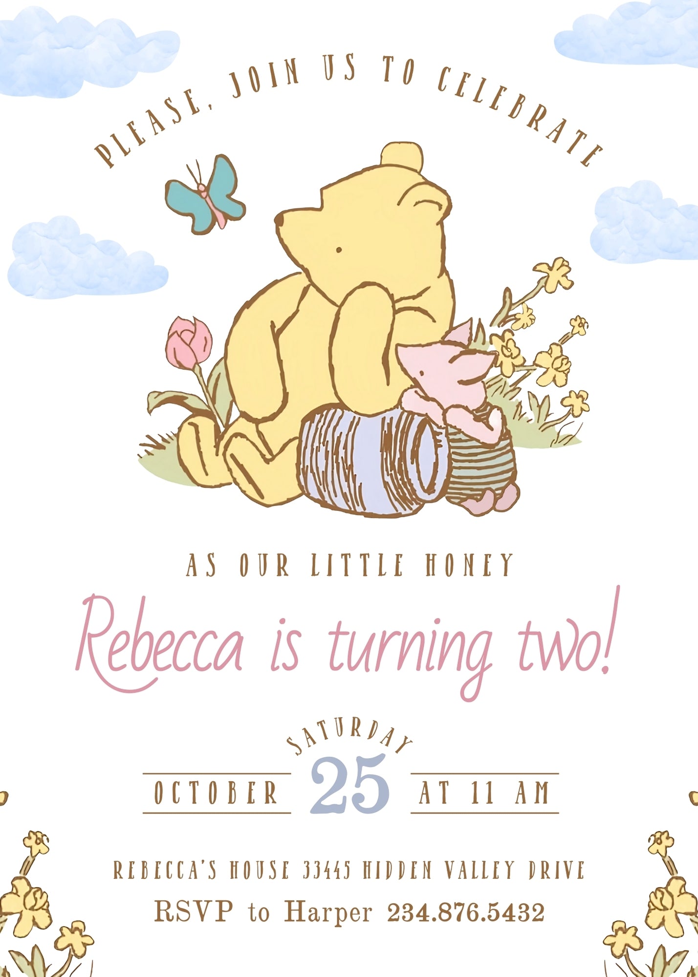 Winnie the Pooh customizable invitation template | Share or Print | PS082