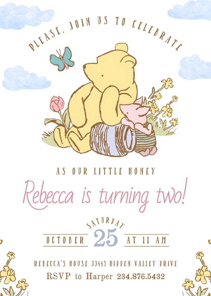 Winnie the Pooh customizable invitation template | Share or Print | PS082