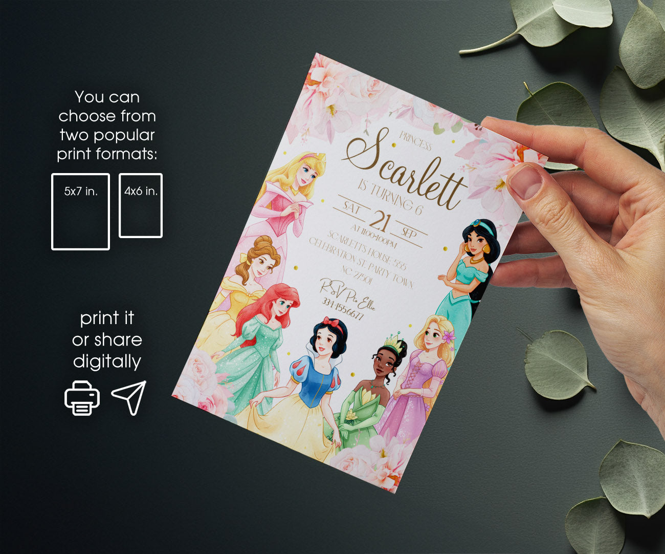 Disney Princess customizable invitation template | Share or Print | girl | AK453