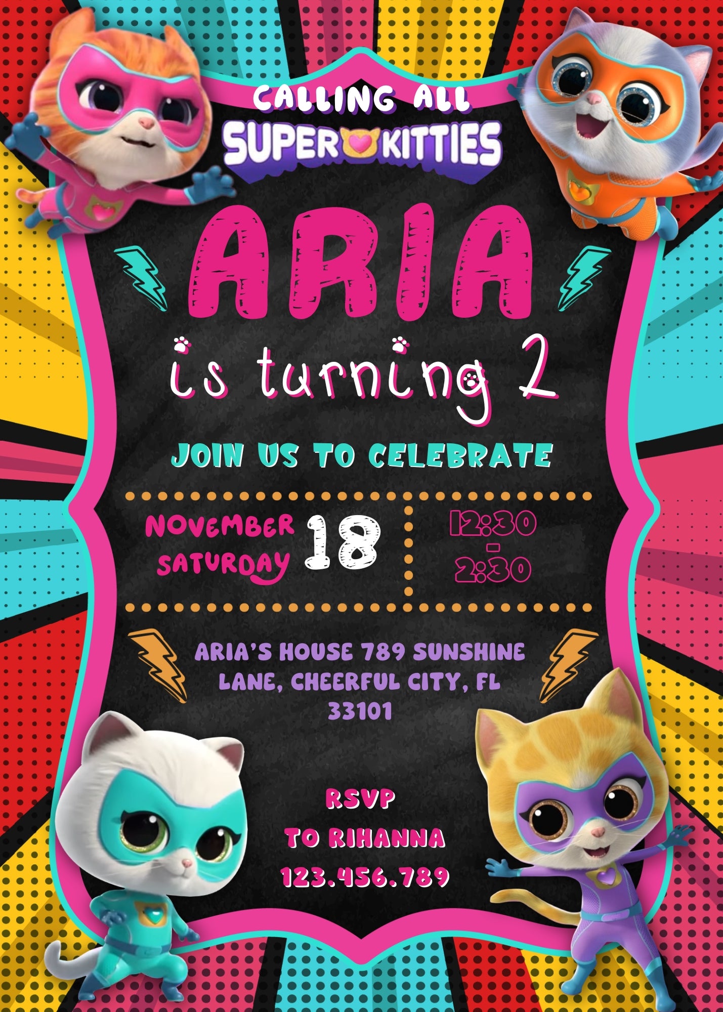 SuperKitties customizable invitation template | Share or Print | NW470