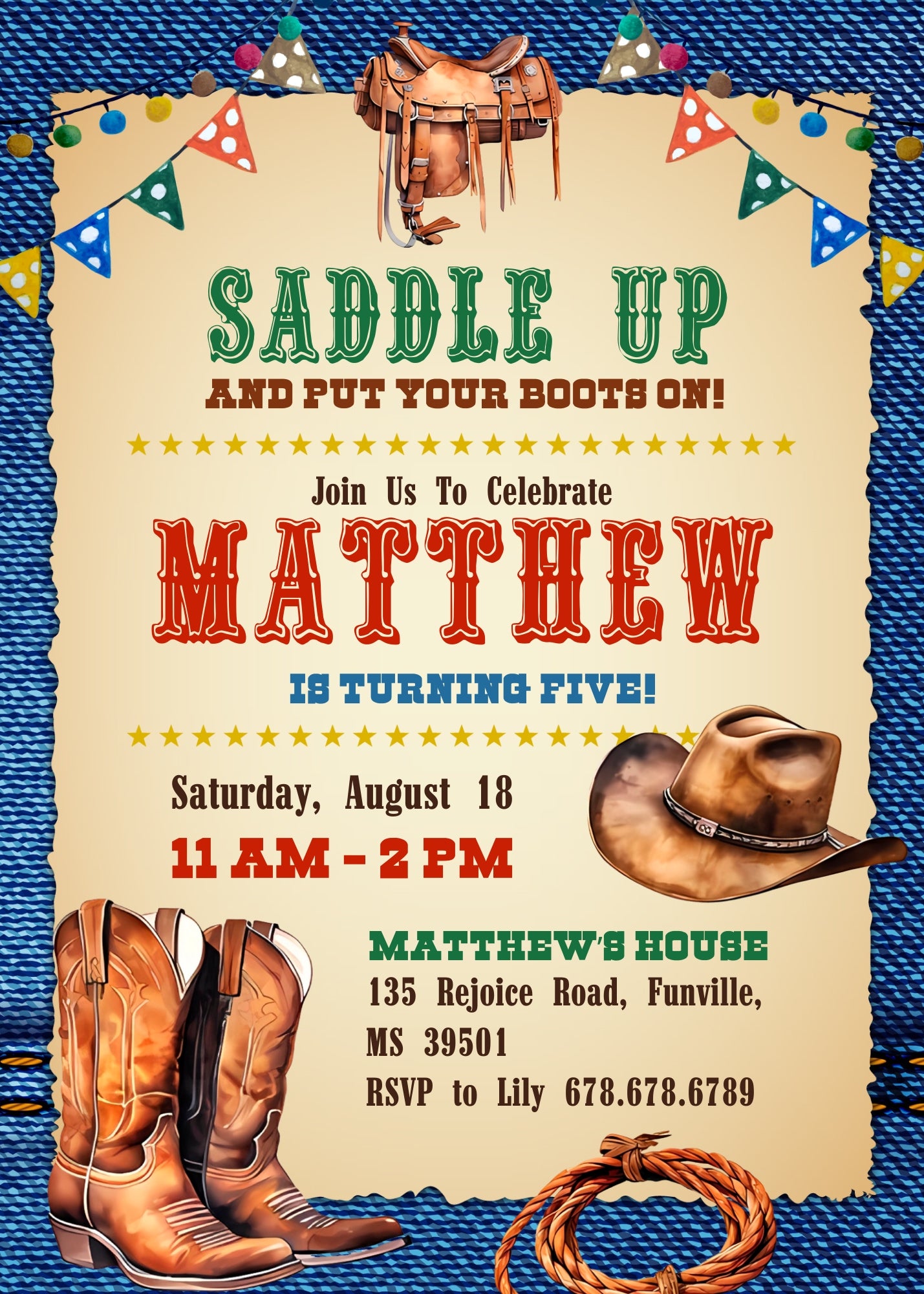 Cowboy Rodeo customizable invitation template | Share or Print | boy | KK589