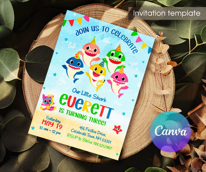 Baby Shark customizable invitation template | Share or Print | KS138