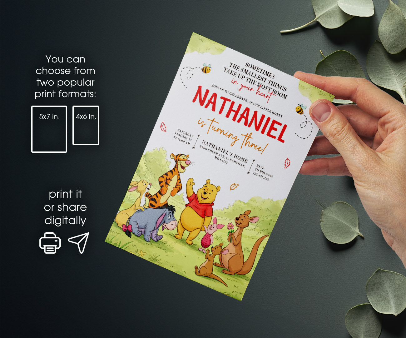 Winnie the Pooh customizable invitation template | Share or Print | NX972
