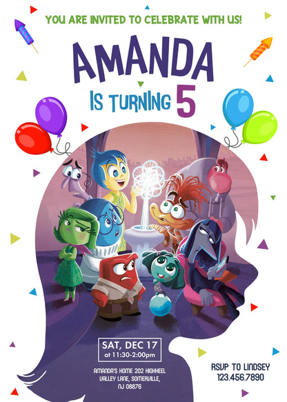 Inside Out 2 customizable invitation template | Share or Print | XU085