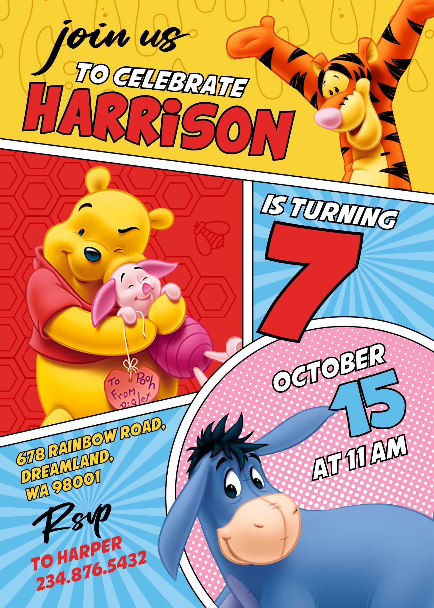Winnie the Pooh customizable invitation template | Share or Print | GX716
