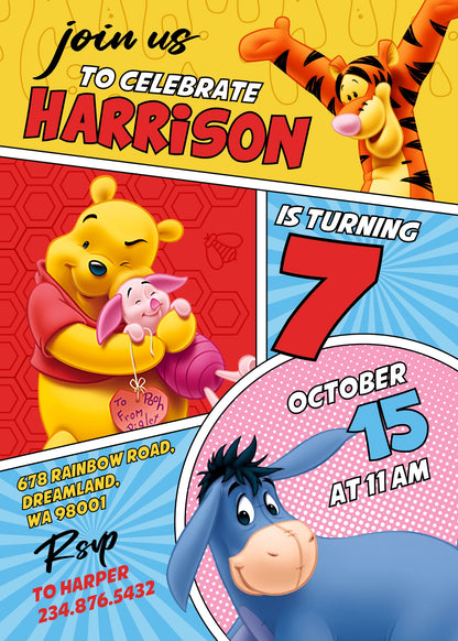 Winnie the Pooh customizable invitation template | Share or Print | GX716