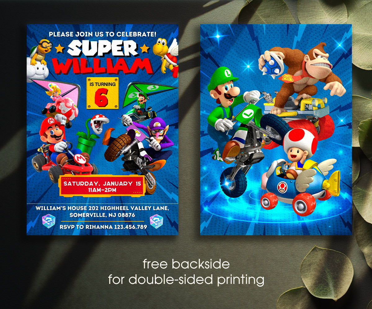 Mario Kart Gamer customizable invitation template | Share or Print | boy | LJ482