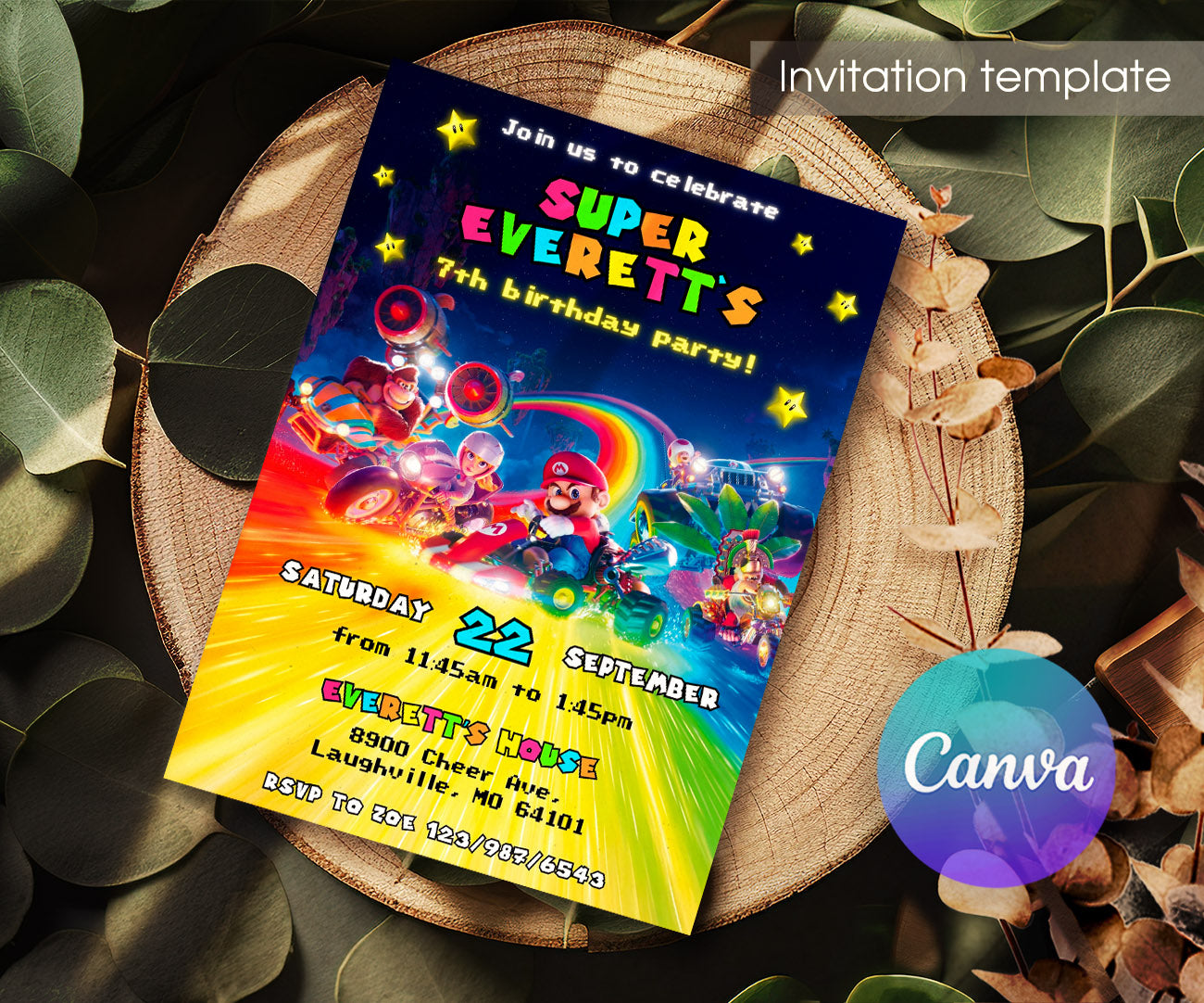 Mario Kart Gamer customizable invitation template | Share or Print | boy | OZ314