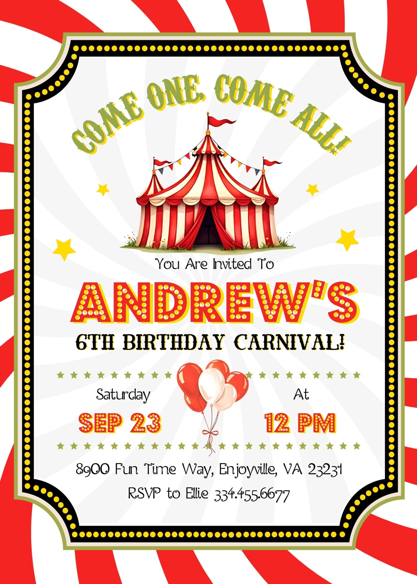 Circus Carnival customizable invitation template | Share or Print | JZ022