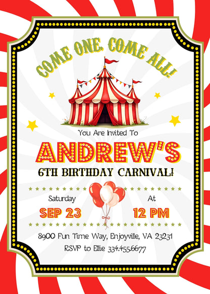 Circus Carnival customizable invitation template | Share or Print | JZ022