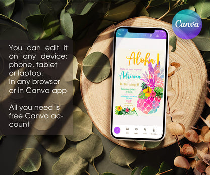 Aloha Luau Party customizable invitation template | Share or Print | girl | NA004