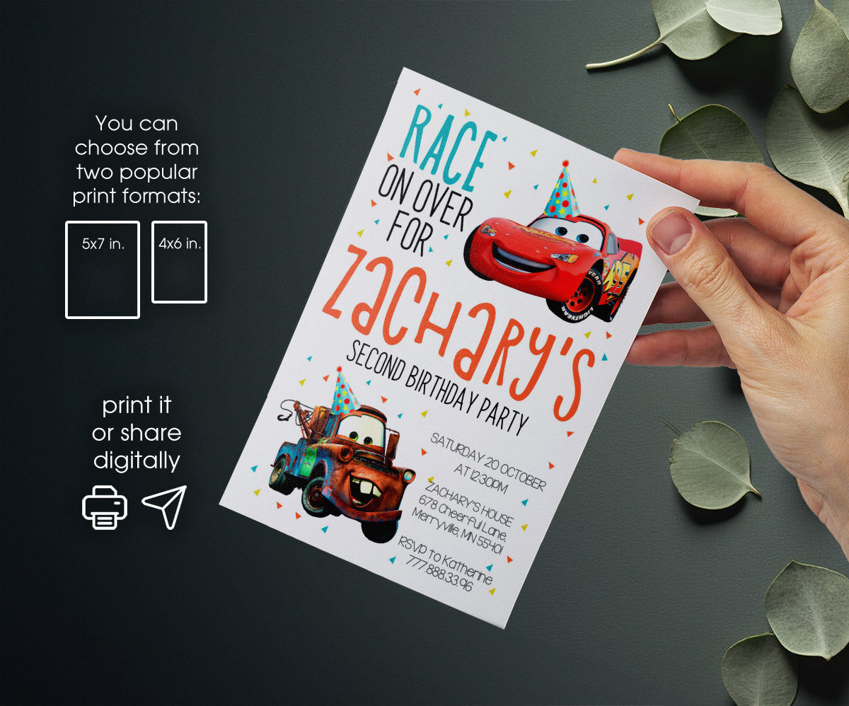 Cars Lightning McQueen customizable invitation template | Share or Print | boy | JJ354