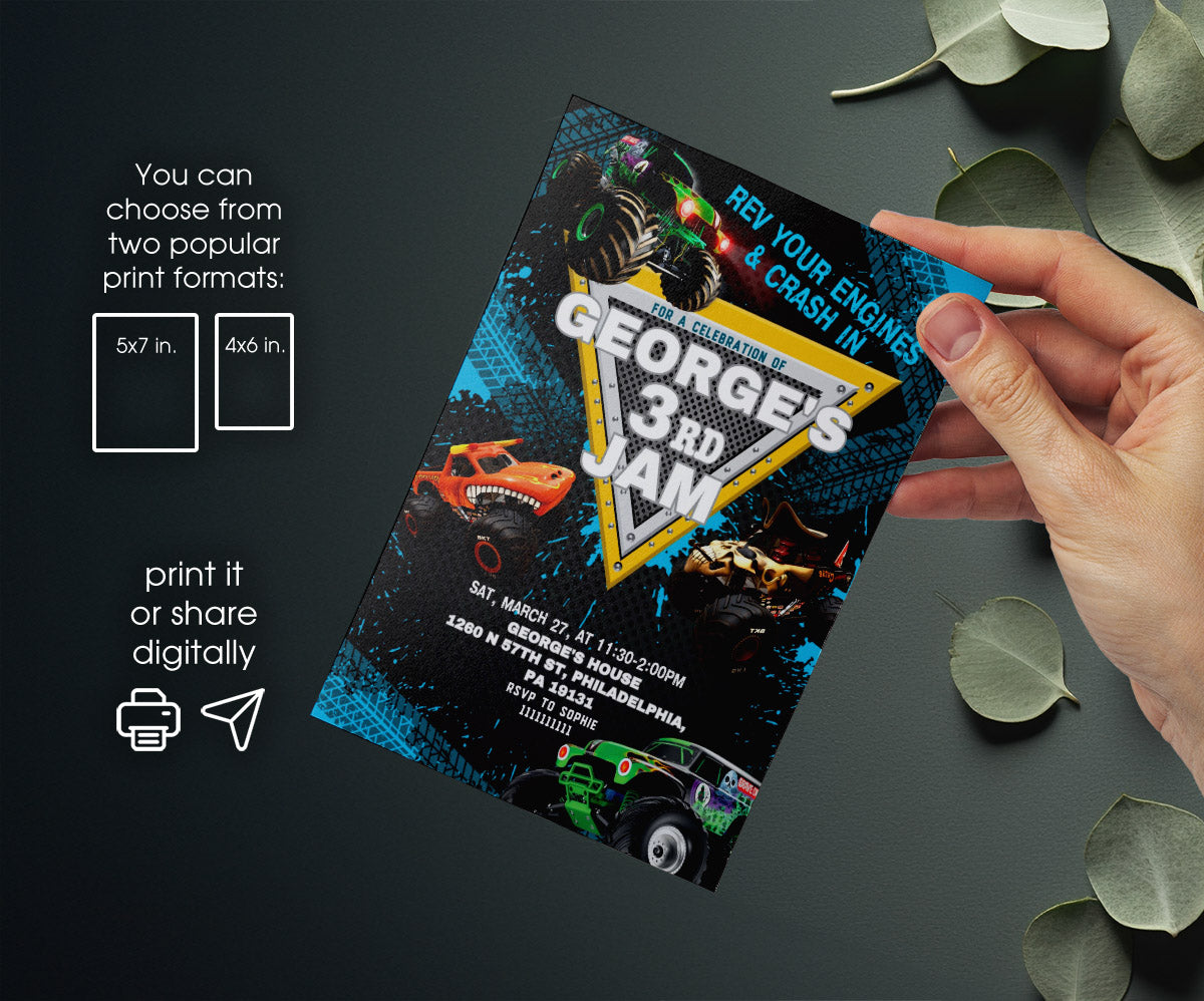 Monster Jam  Monster Truck customizable invitation template | Share or Print | boy | PC787