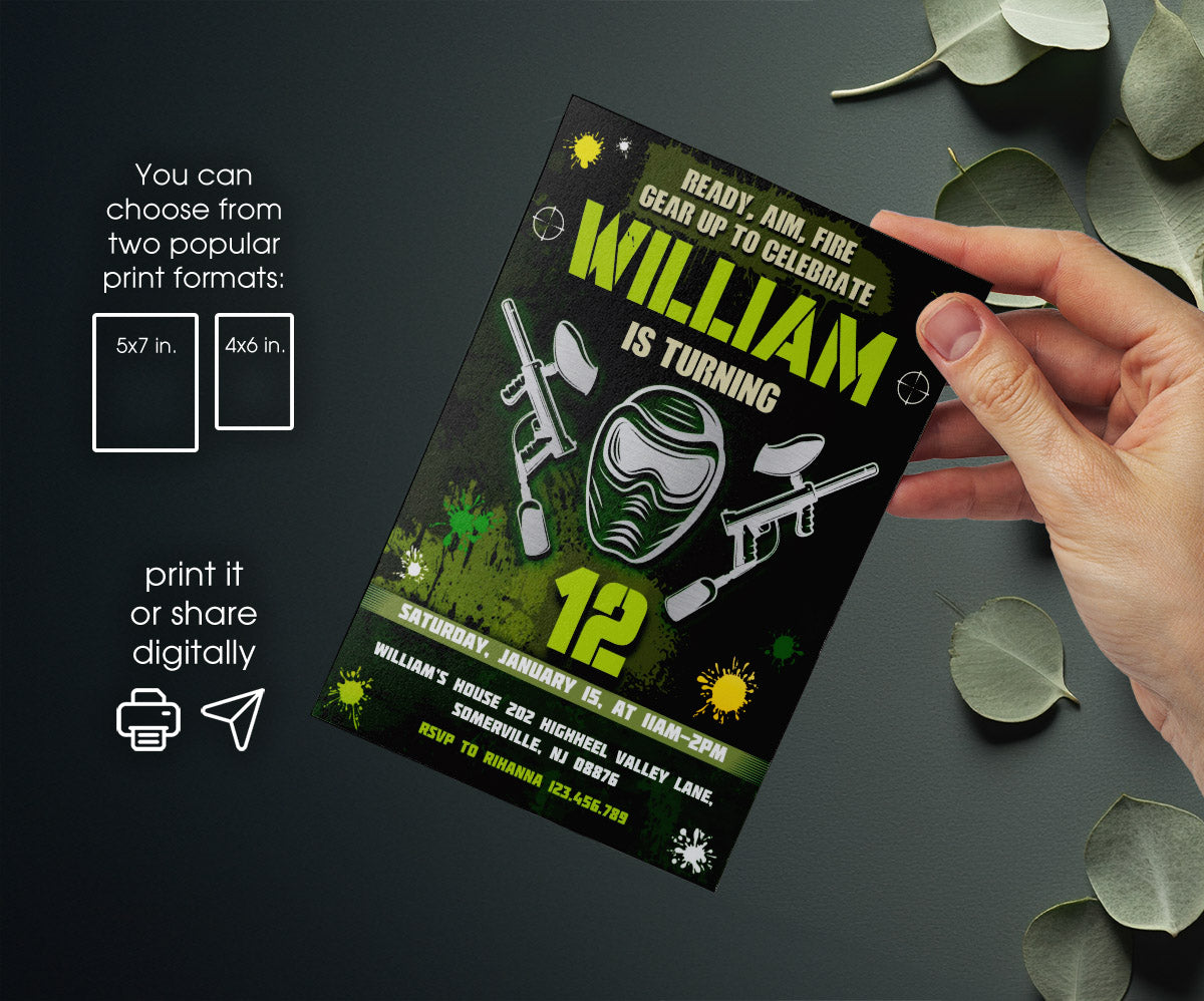 Paintball Airsoft battle customizable invitation template | Share or Print | boy | PL788