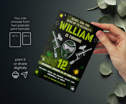 Paintball Airsoft battle customizable invitation template | Share or Print | boy | PL788