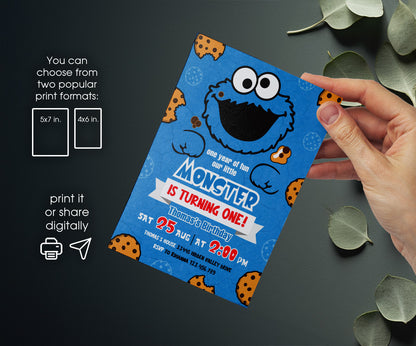 Sesame Street Cookie Monster customizable invitation template | Share or Print | JT322