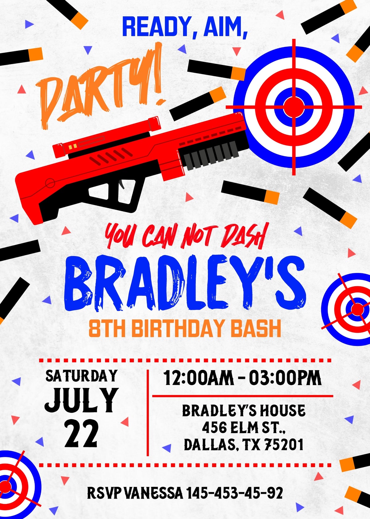 NERF Dart Wars customizable invitation template | Share or Print | boy | AE179