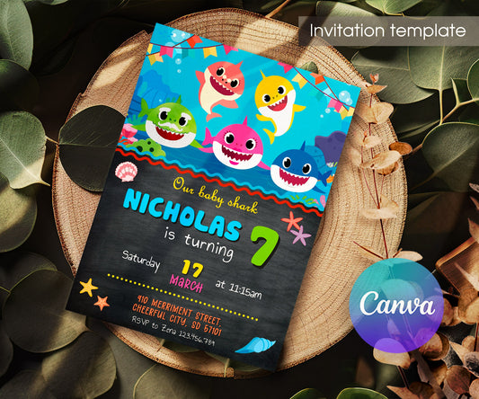 Baby Shark customizable invitation template | Share or Print | AH826