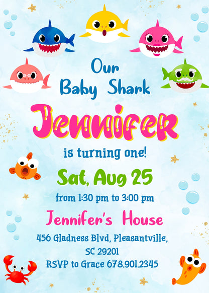 Baby Shark customizable invitation template | Share or Print | US572