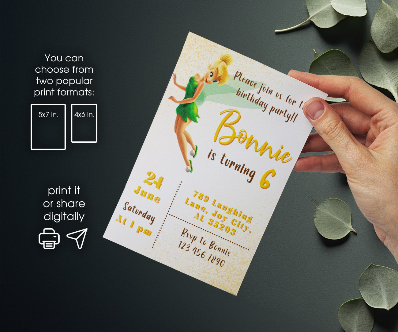 Tinker Bell Fairy Princess customizable invitation template | Share or Print | girl | QW423